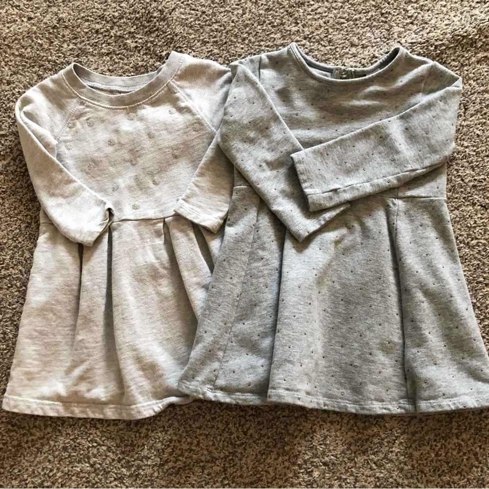 Two girls dresses in gray from GAP and Carter’s